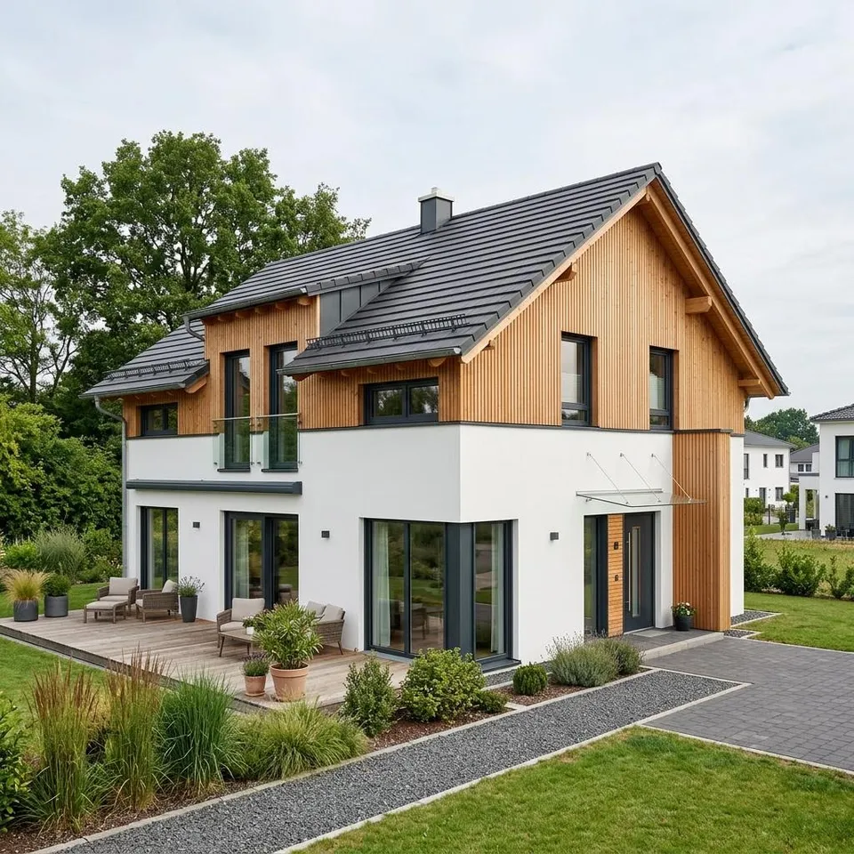 Modernes Satteldachhaus mit klarer Kubatur, bodentiefen Fenstern und schlichtem Satteldach – Satteldachhaus-Preise 2026 ab 300.000 Euro Modernes Satteldachhaus mit klarer Kubatur, bodentiefen Fenstern und schlichtem Satteldach – Satteldachhaus-Preise 2026 ab 300.000 Euro