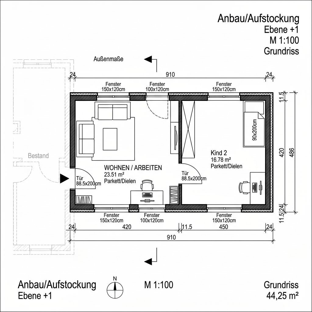Anbau / Aufstockung Aufstockung Modul 44 von CABIN ONE — Modulbau mit rund 44 m²