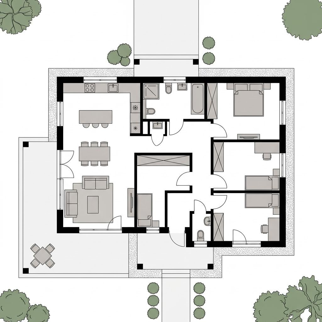 Grundriss Bungalow Evolution 120 von Bien-Zenker — 120 m², 4 Zimmer