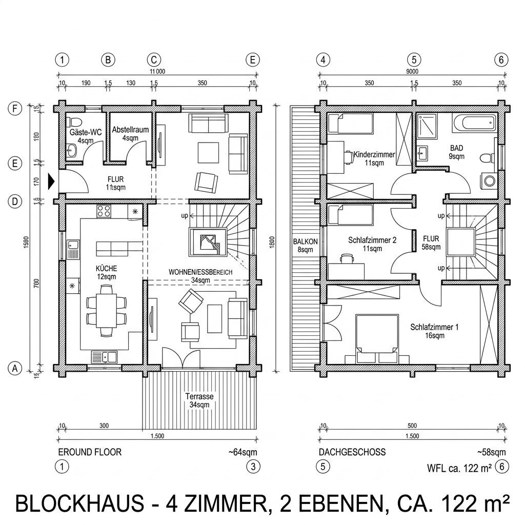 Grundriss Rhoen 122 von Fullwood Wohnblockhaus — 122 m², 4 Zimmer