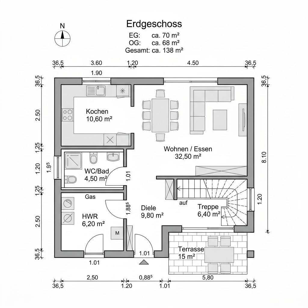 Grundriss Familienhaus Zwerch 138 von Büdenbender Hausbau — 138 m², 4 Zimmer