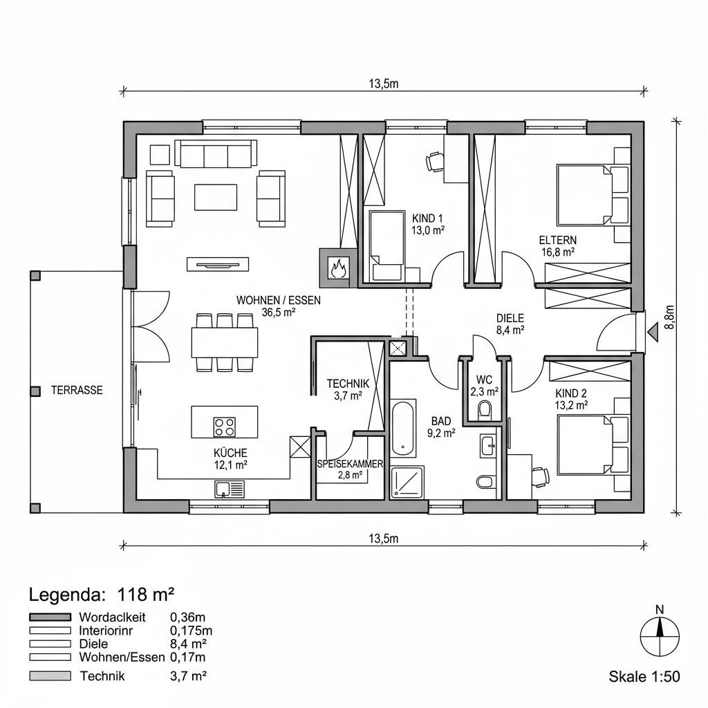 Grundriss Bungalow PUREA 118 Grundriss Bungalow PUREA 118 von Bien-Zenker