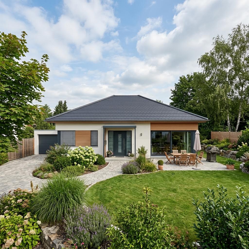 Bungalow 110 von HELMA Eigenheimbau Bungalow 110 von HELMA Eigenheimbau — ebenerdiges Massivhaus mit Walmdach