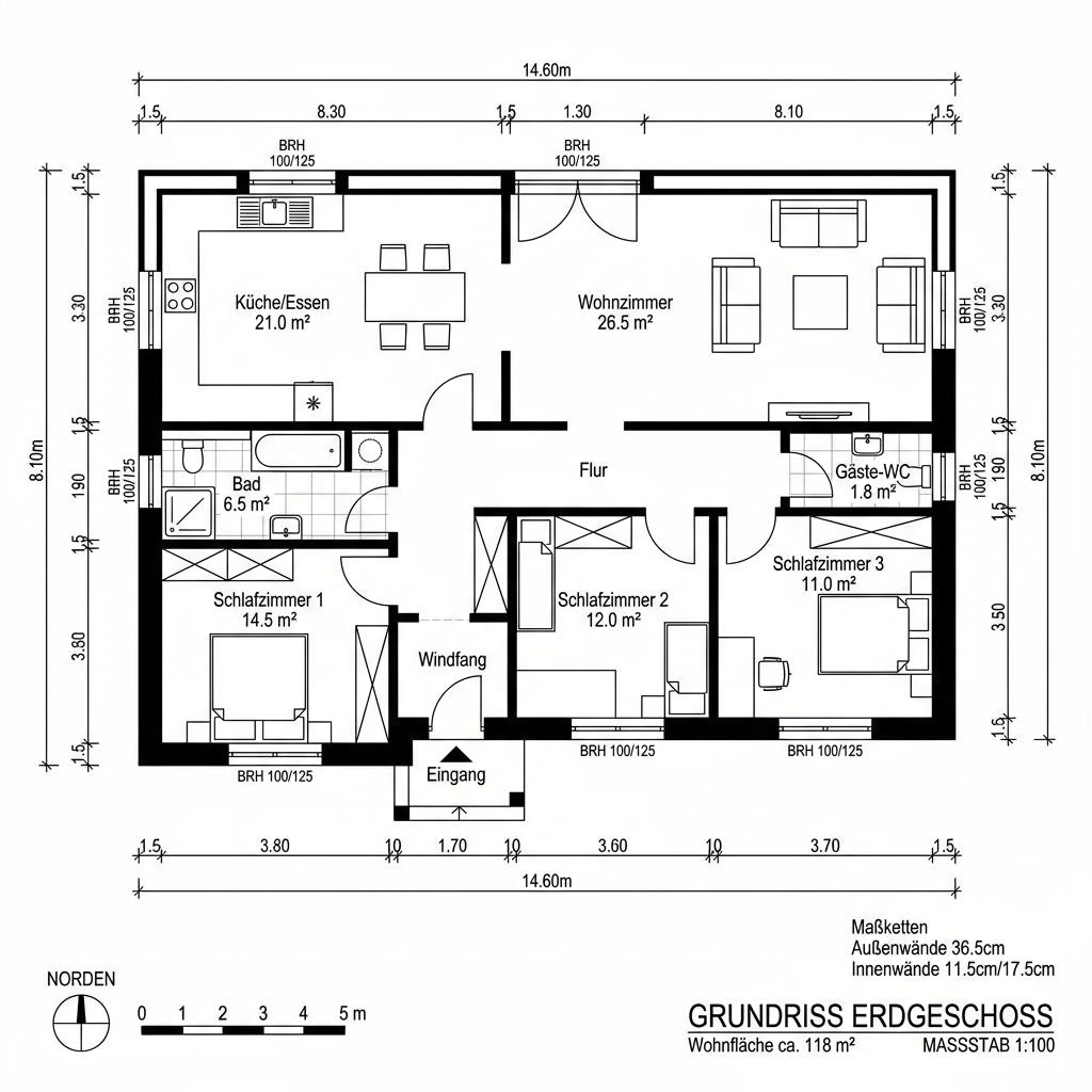 Grundriss Berg von Isartaler Holzhaus — 118 m², 4 Zimmer