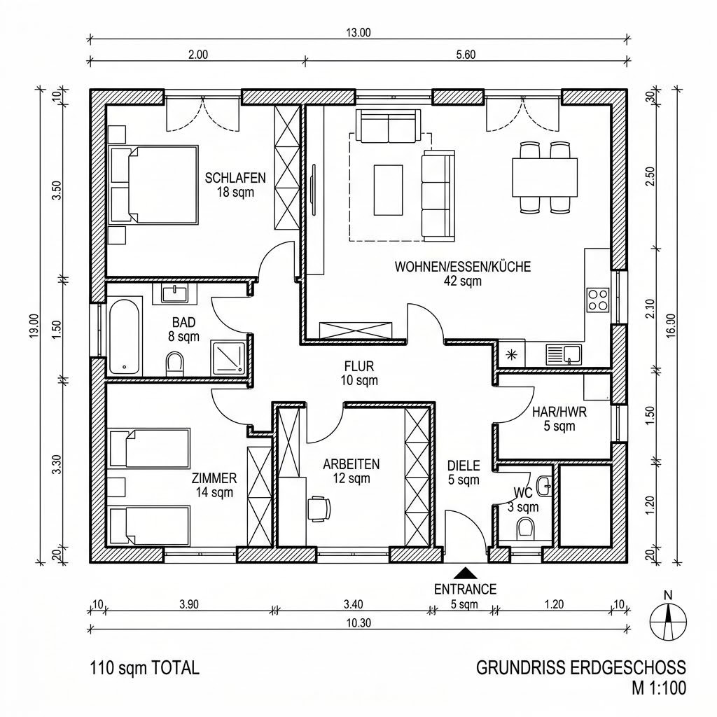 Grundriss Bungalow 11.01 W von massa haus — 110 m², 4 Zimmer