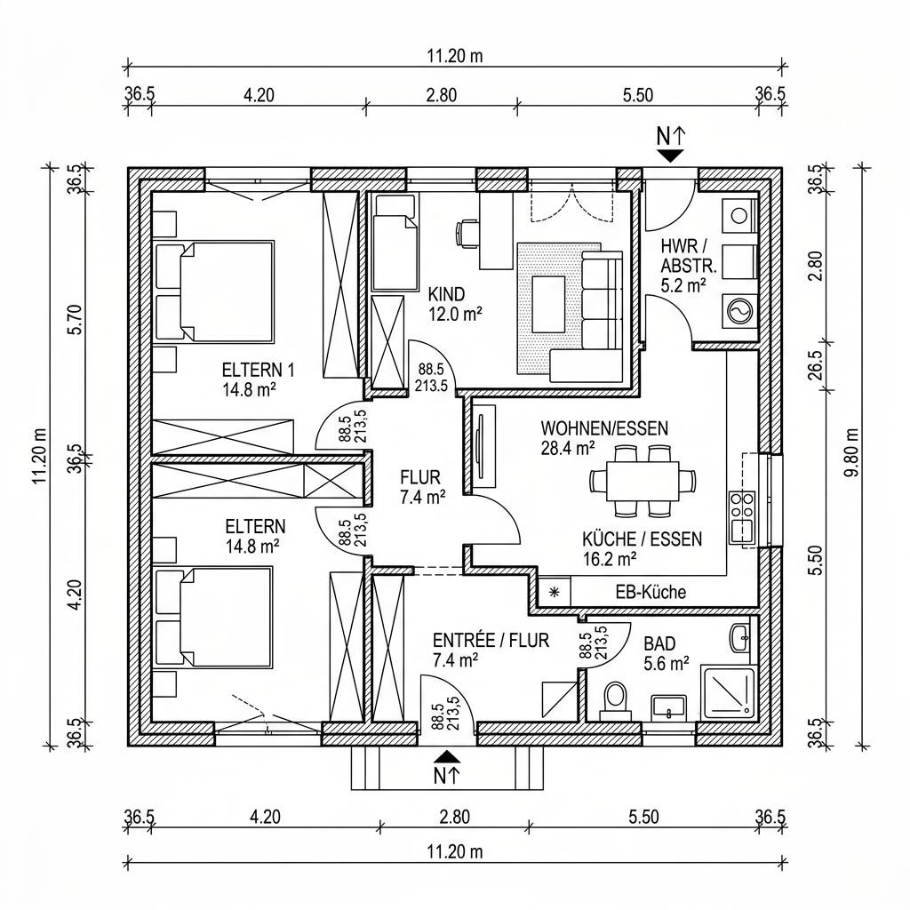 Grundriss Nizza 104 von P & P Massivhaus — 104 m², 3 Zimmer