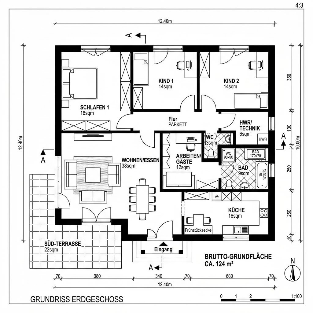 Grundriss Pro Bungalow 124 Grundriss Pro Bungalow 124 von ProHaus