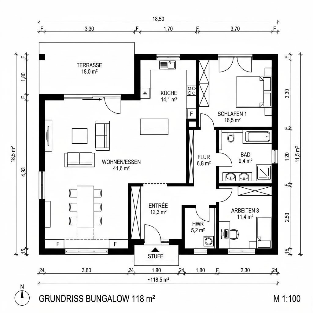 Grundriss Bungalow 118 Grundriss Bungalow 118 von TALBAU-Haus