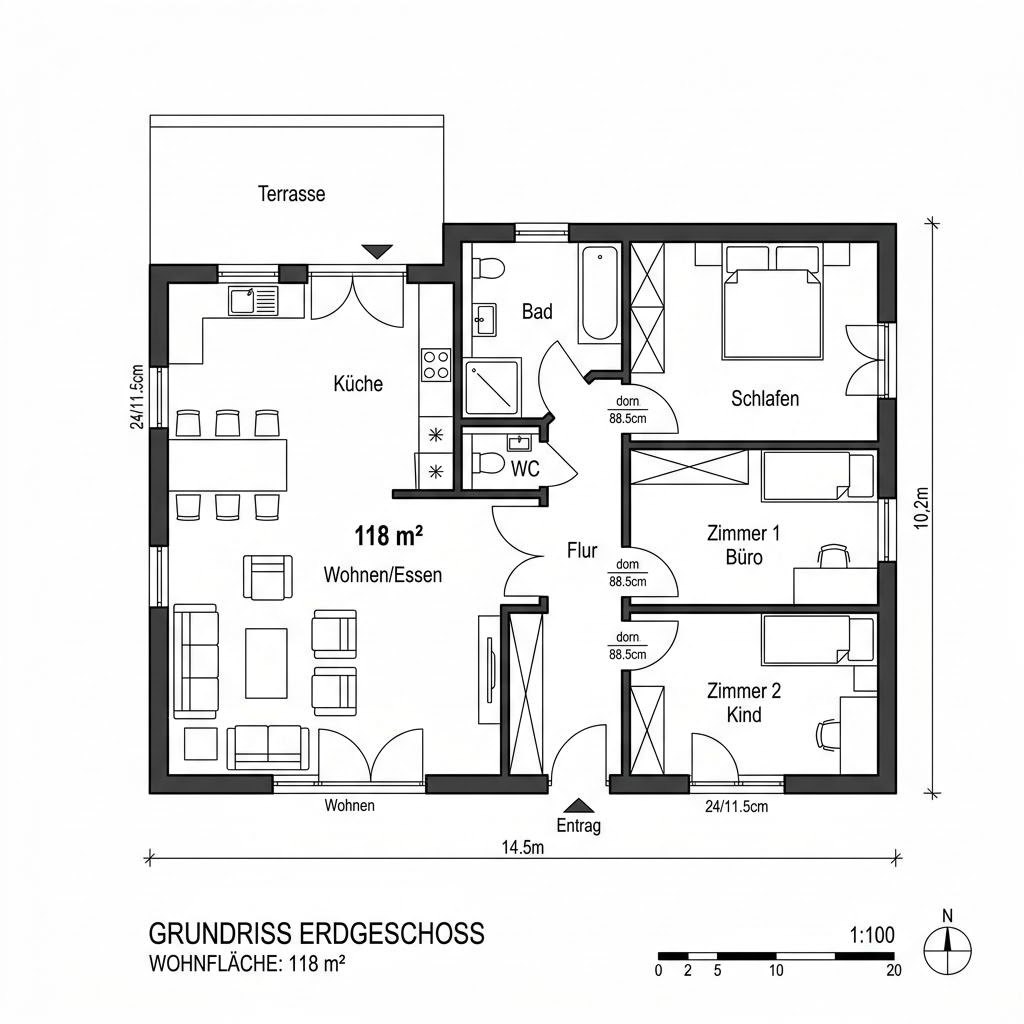 Grundriss Classico Bungalow von Viebrockhaus — 118 m², 4 Zimmer