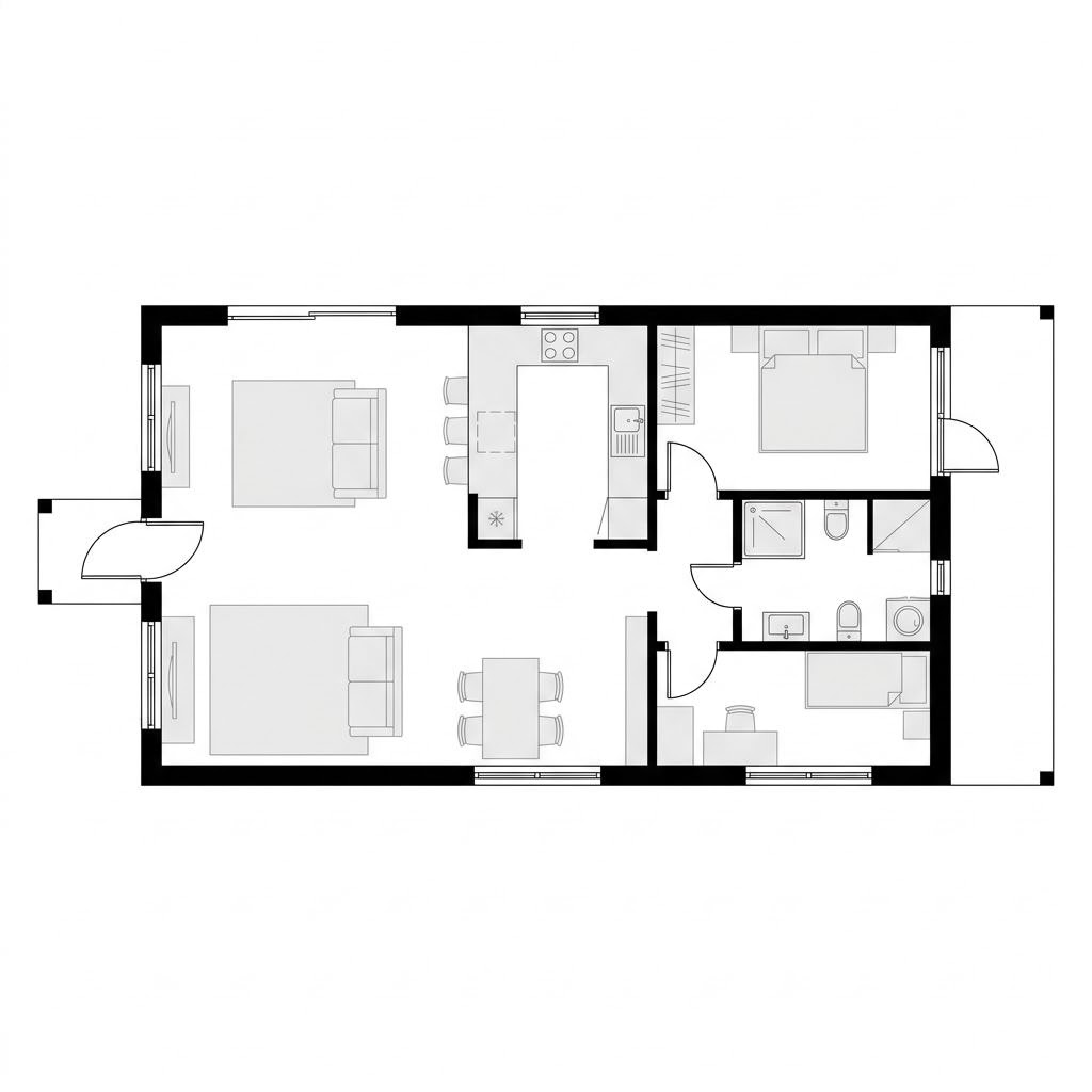 Grundriss Modulhaus Panorama 76 von cabin-one — 76 m², 2 Zimmer