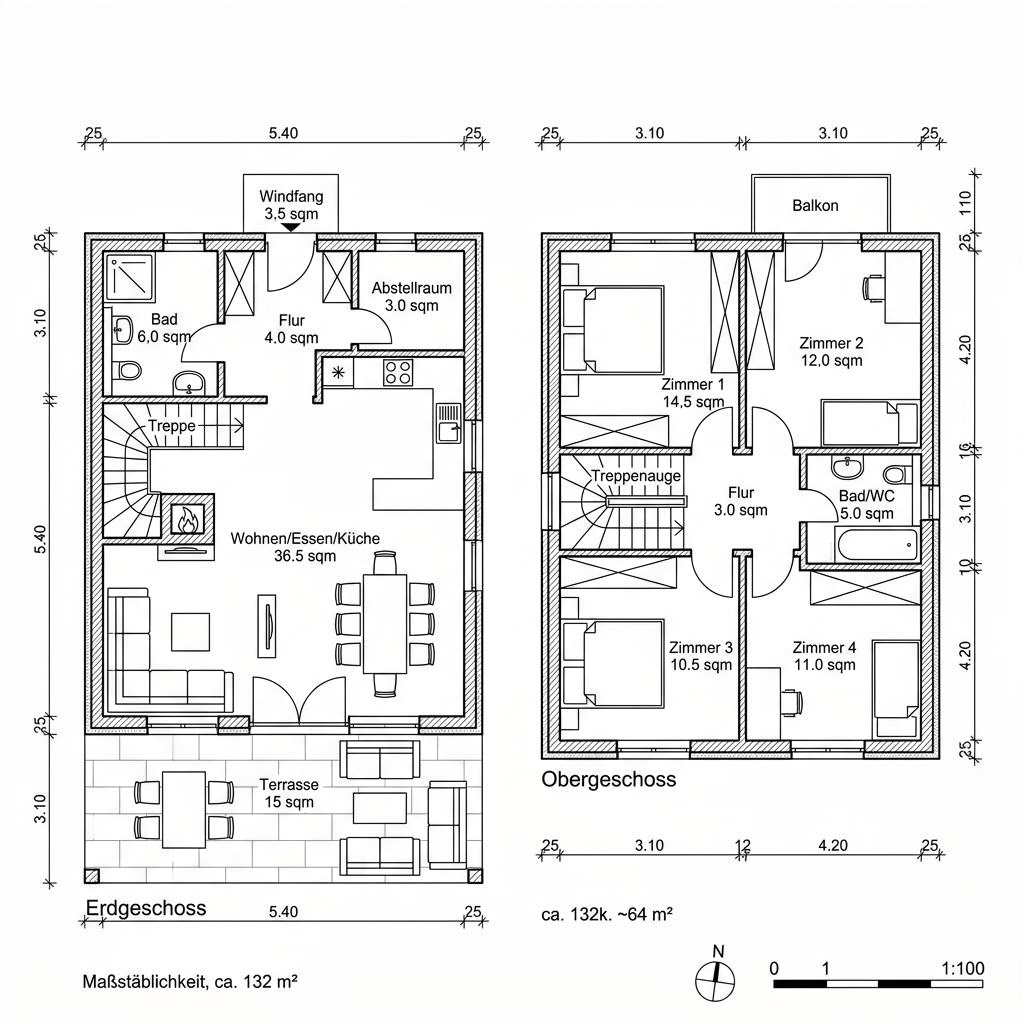 Grundriss Chalet Sonntagshorn 132 von Chiemgauer Holzhaus — 132 m², 4 Zimmer