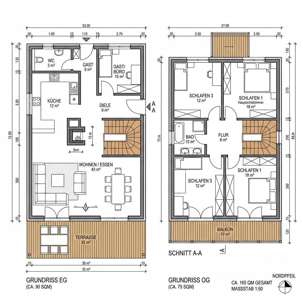 Grundriss Chalet Zugspitze 165 von Fullwood Wohnblockhaus — 165 m², 6 Zimmer