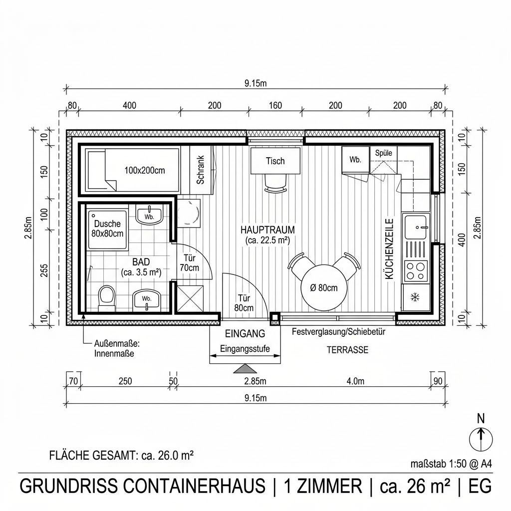 Containerhaus Raummodul Wohnen Solo von Containerwerk — Modulbau mit rund 26 m²