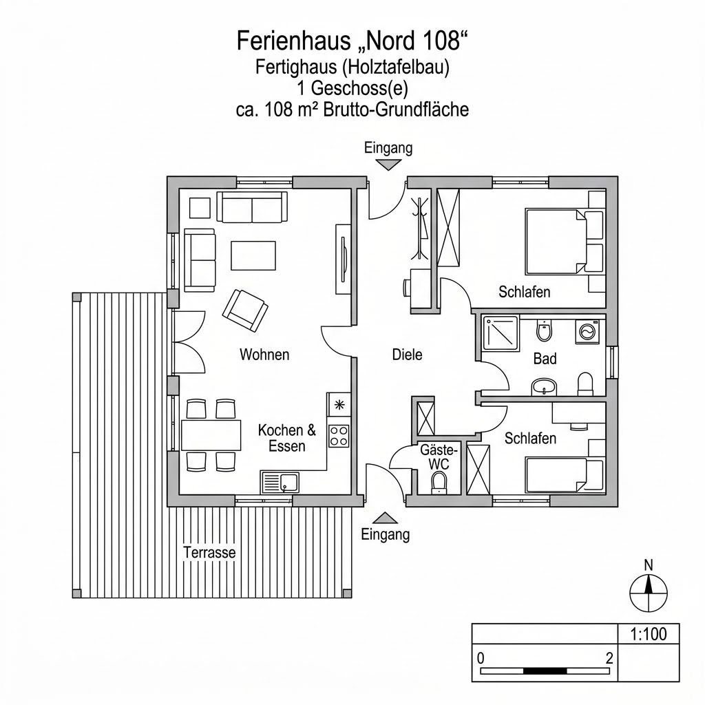 Grundriss Nord 108 von Danhaus Deutschland — 108 m², 5 Zimmer