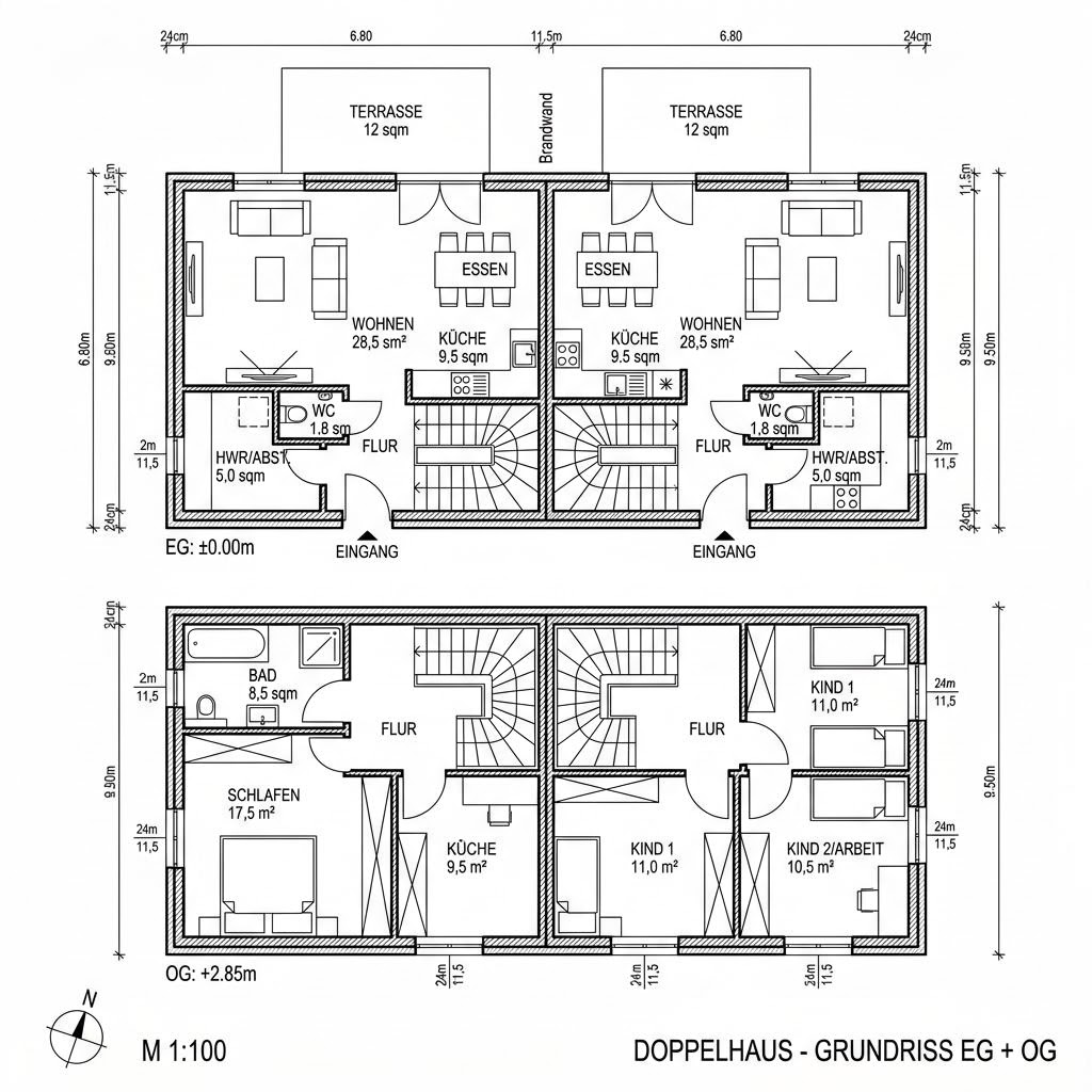 Grundriss Öko Doppelhaus 118 Grundriss Öko Doppelhaus 118 von Beilharz Haus