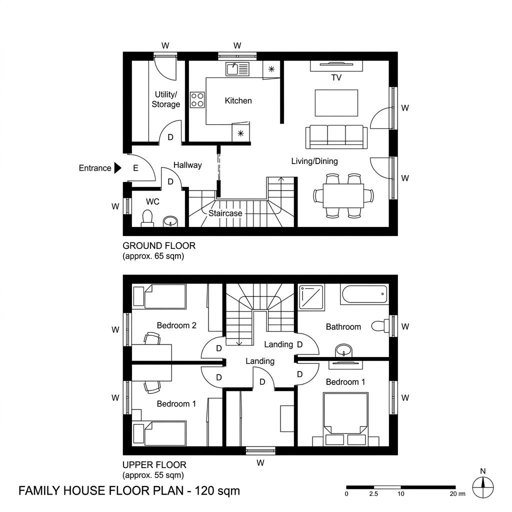 Grundriss Doppelhaus 120 von HELMA Eigenheimbau — 120 m², 4 Zimmer