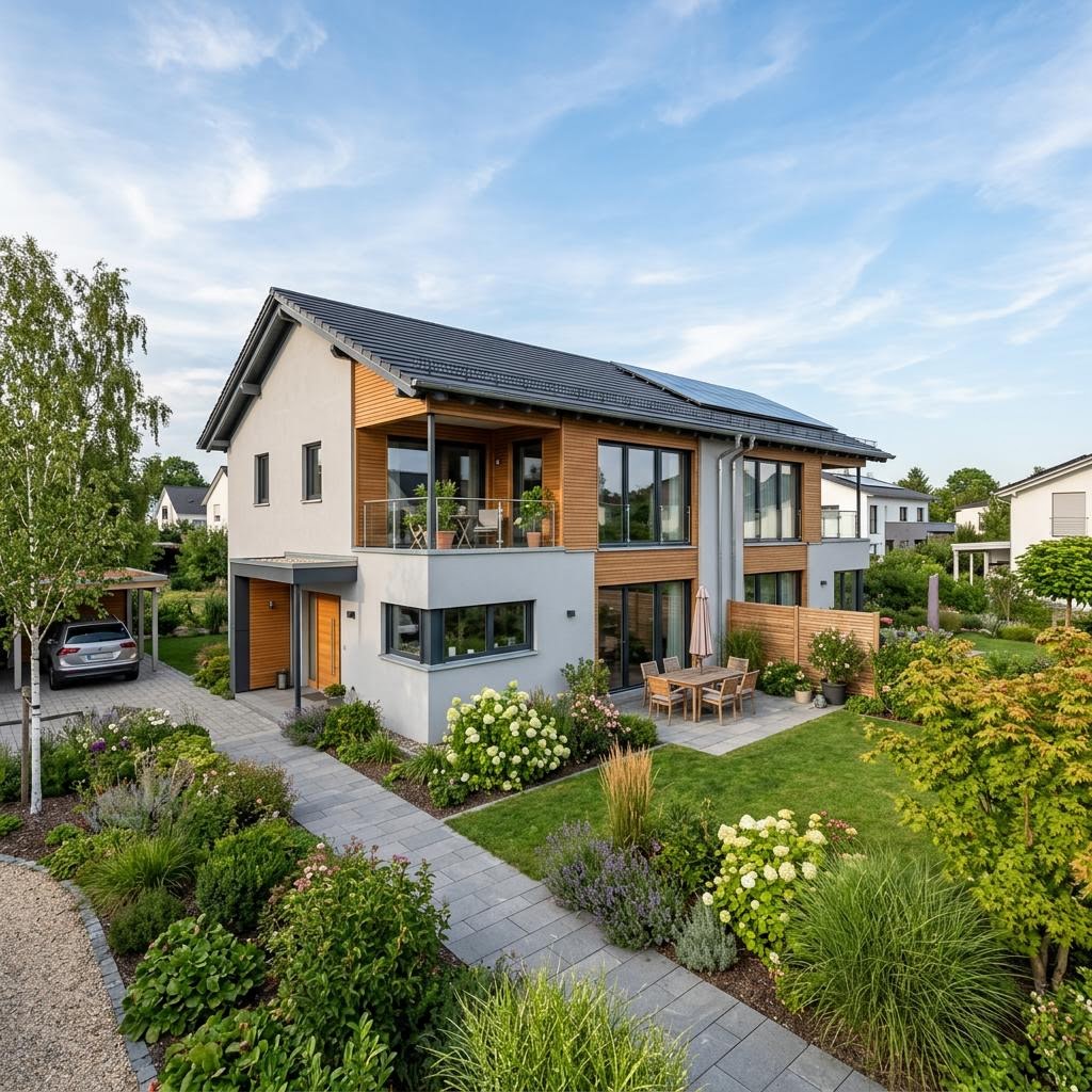 Doppelhaus Homestory Doppelhaus 180 von LEHNER HAUS — Holzfertighaus mit zwei Einheiten unter Satteldach