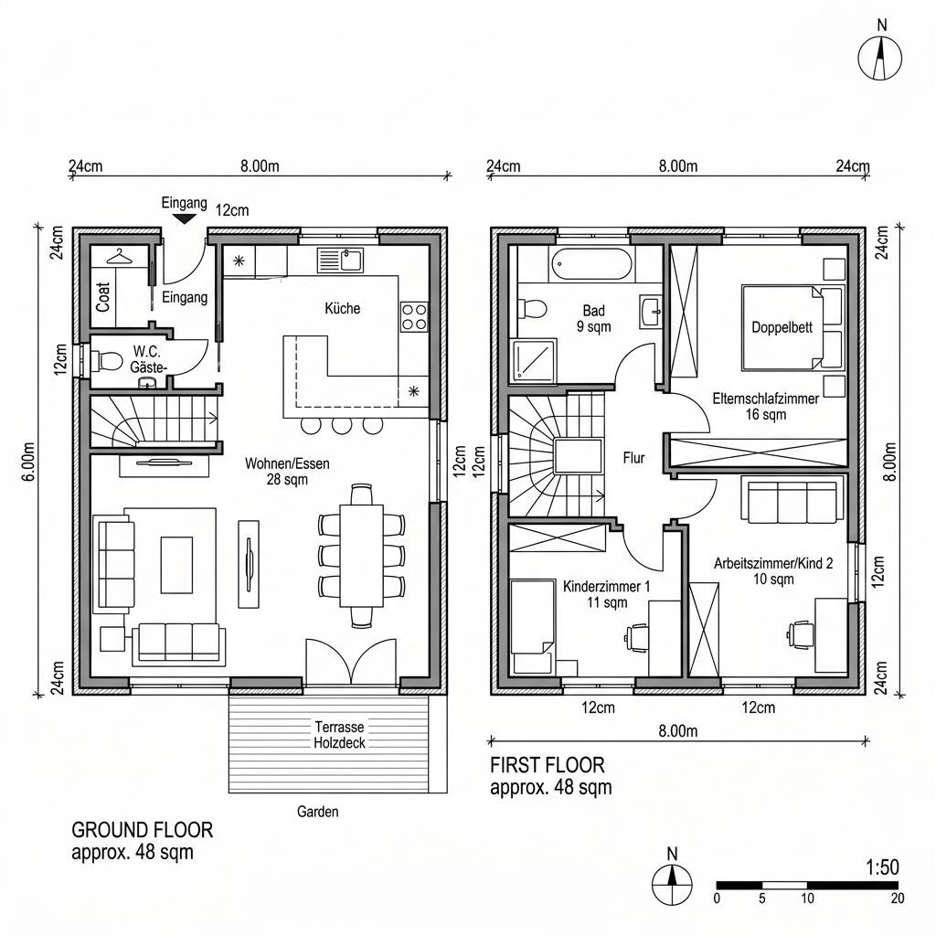 Grundriss Doppelhaus Berlin 96 von Roth-Massivhaus — 96 m², 4 Zimmer
