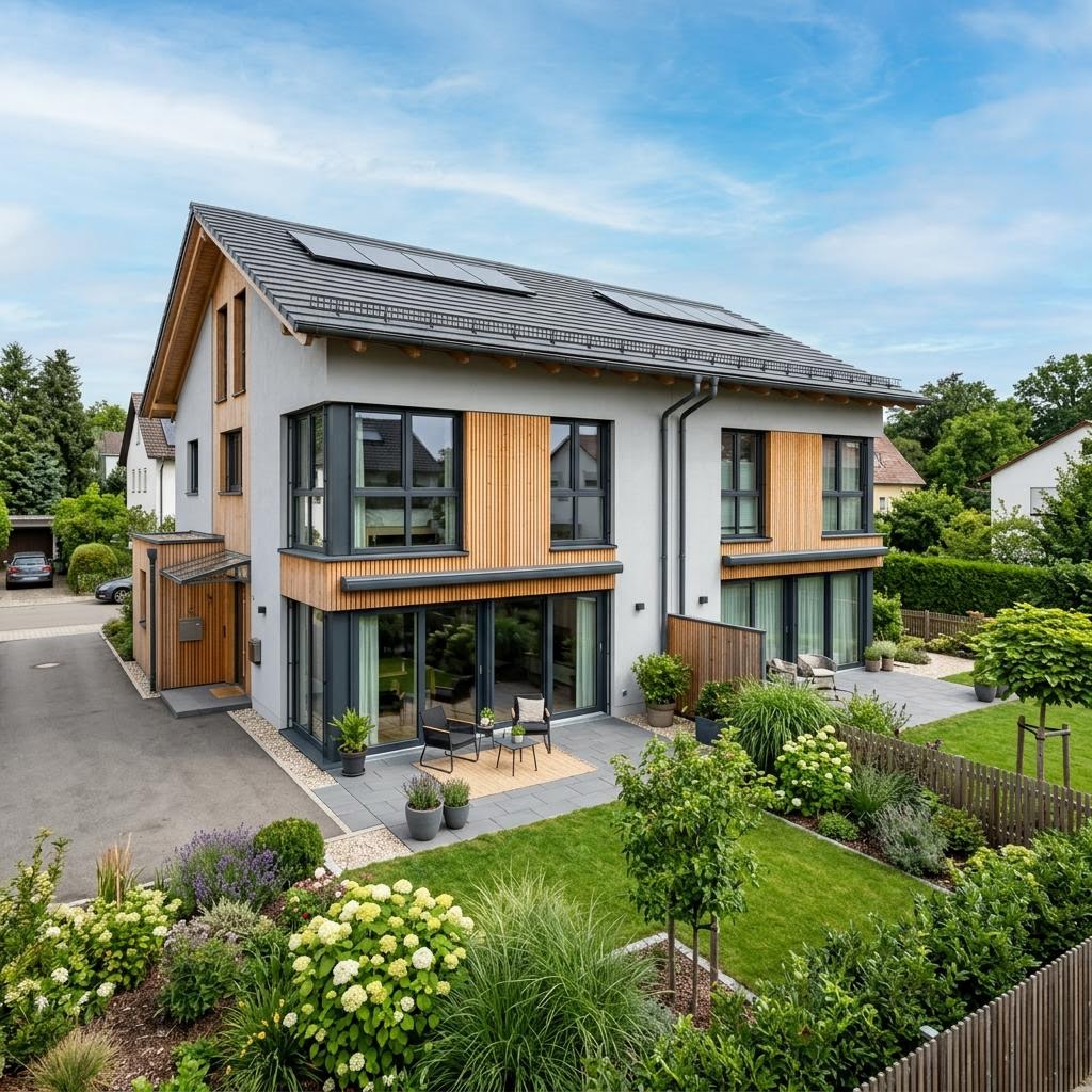 Twin SH 122 von ScanHaus Marlow Doppelhaus Twin SH 122 von ScanHaus Marlow — Fertighaus mit Satteldach und 122 m²