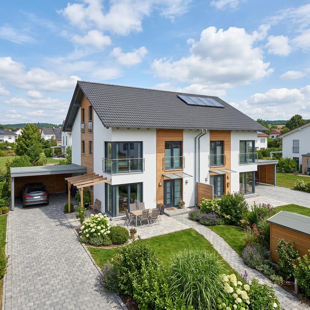 Doppelhaus 118 von TALBAU-Haus — Holzfertighaushälfte mit Satteldach und 118 m²