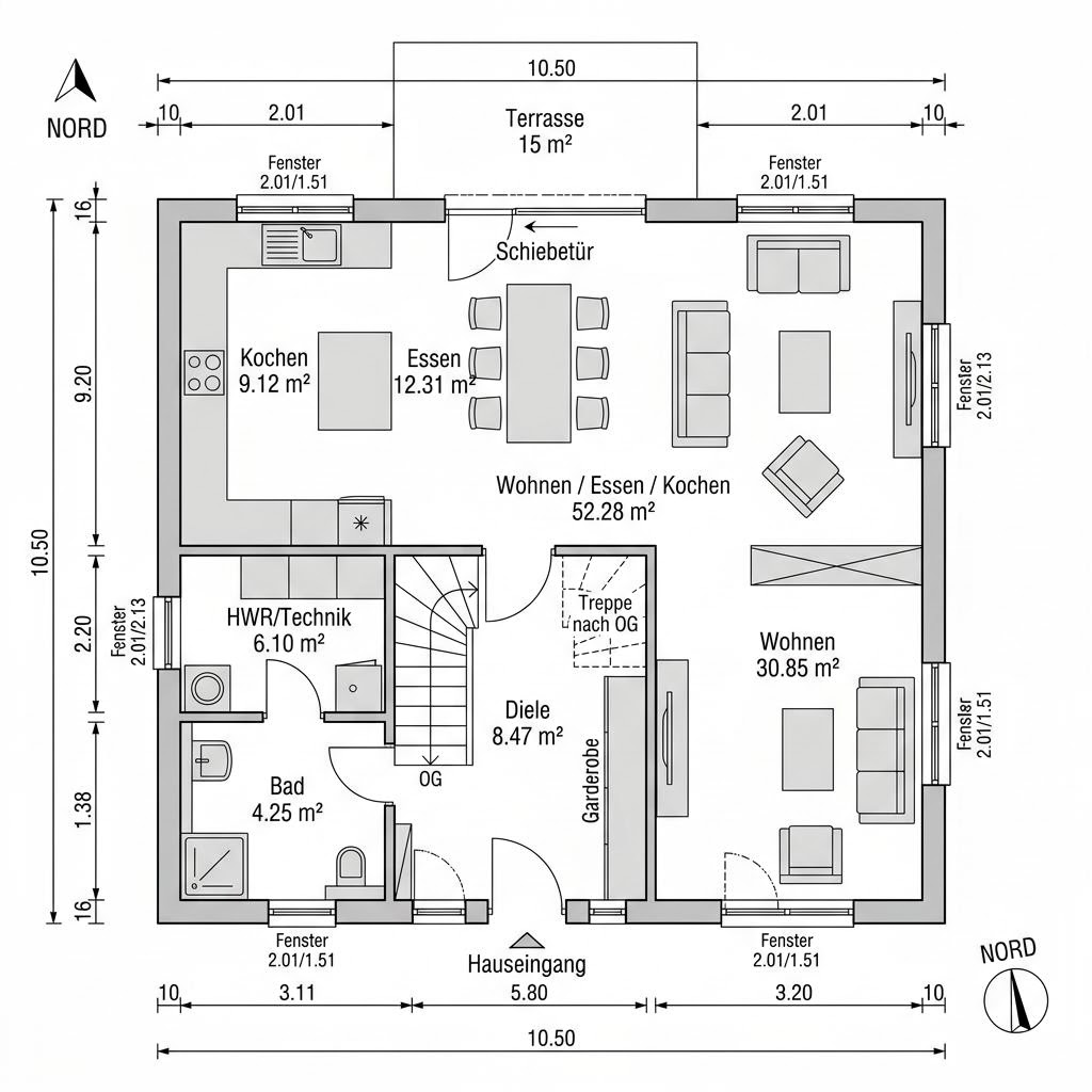Grundriss Familienhaus Schlepp 141 von Econ Das Haus — 141 m², 5 Zimmer