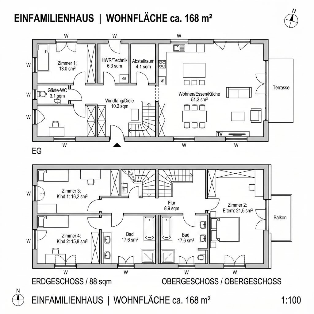 Grundriss Planungsbeispiel 168H20 Grundriss Planungsbeispiel 168H20 von Bio-Solar-Haus