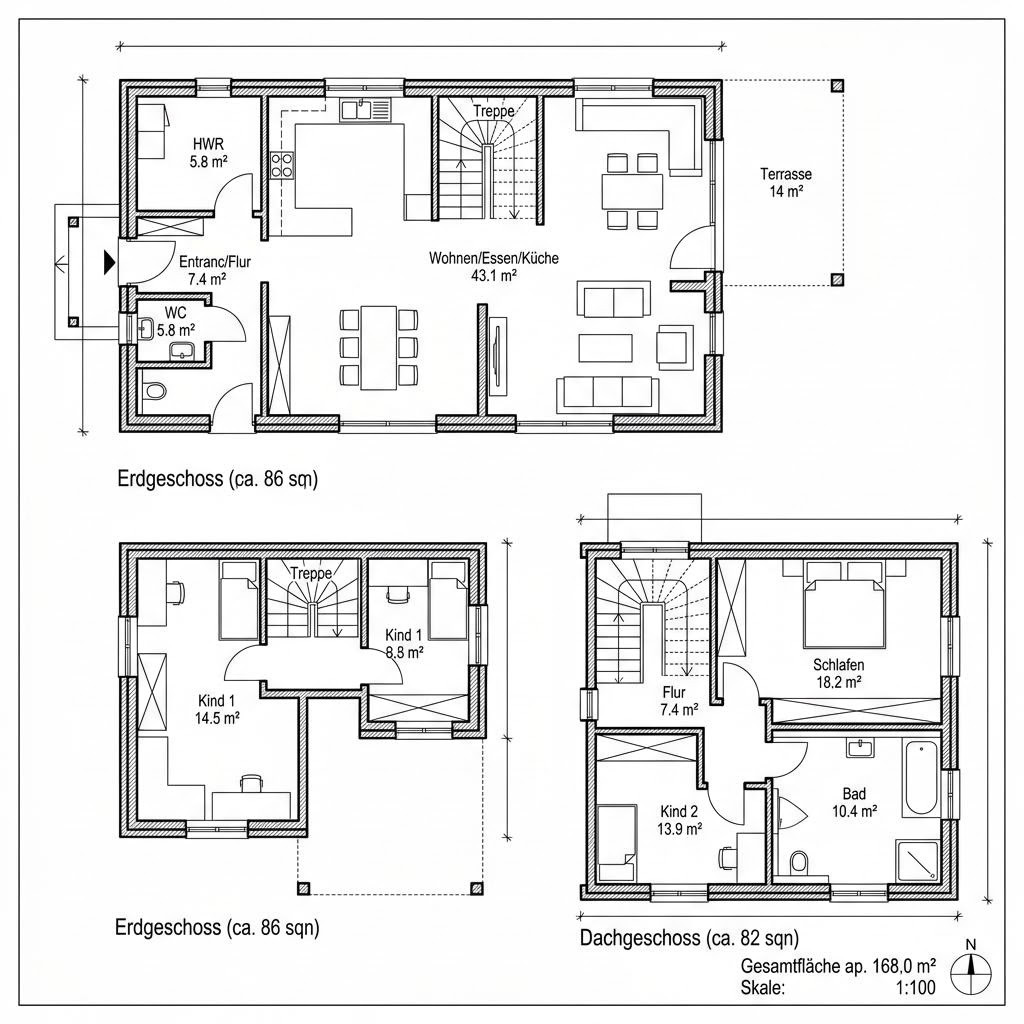 Grundriss Gemello FD 168 von Büdenbender Hausbau — 168 m², 5 Zimmer