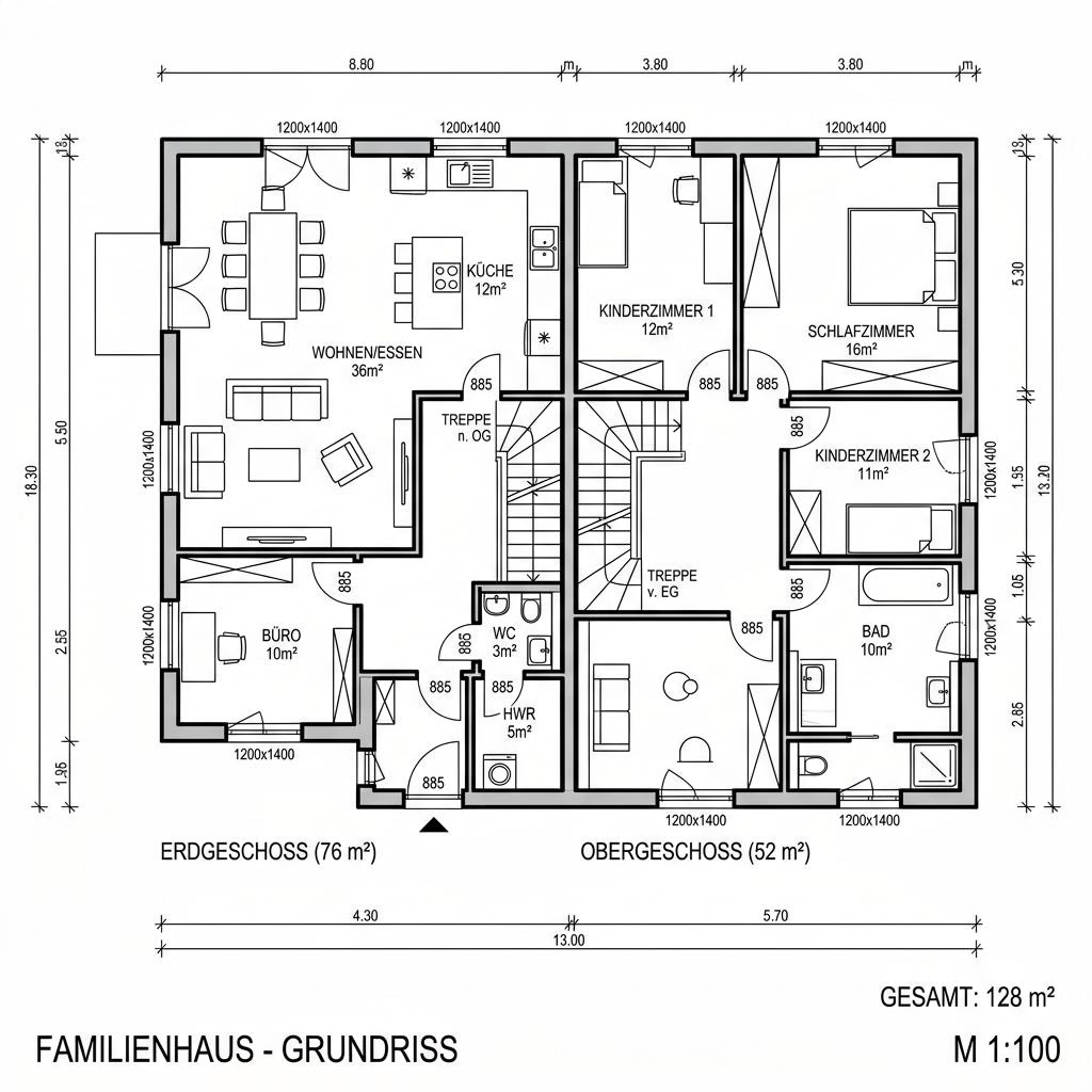 Grundriss Cube 128 von Deutsche Neubau — 128 m², 4 Zimmer