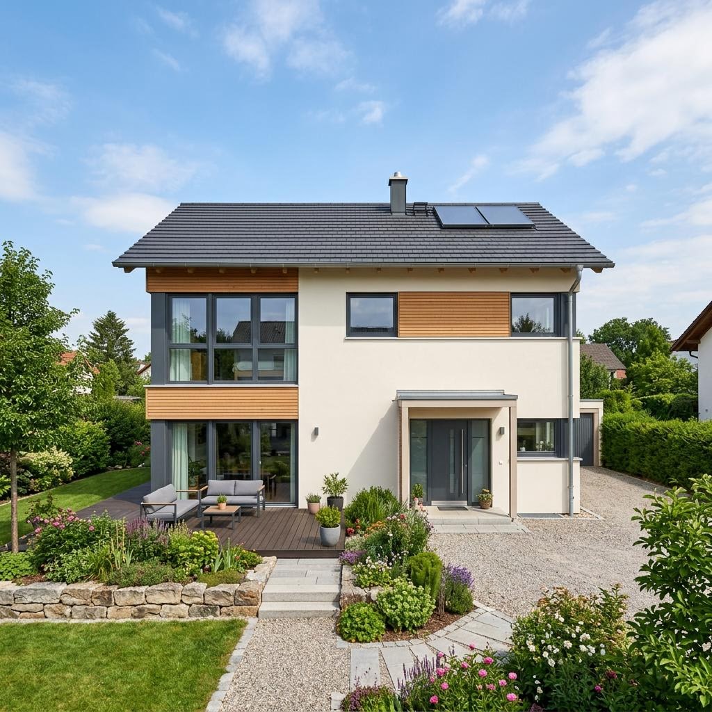Familienhaus Sattel 138 von Deutsche Neubau Einfamilienhaus Familienhaus Sattel 138 von Deutsche Neubau — Massivhaus mit Satteldach