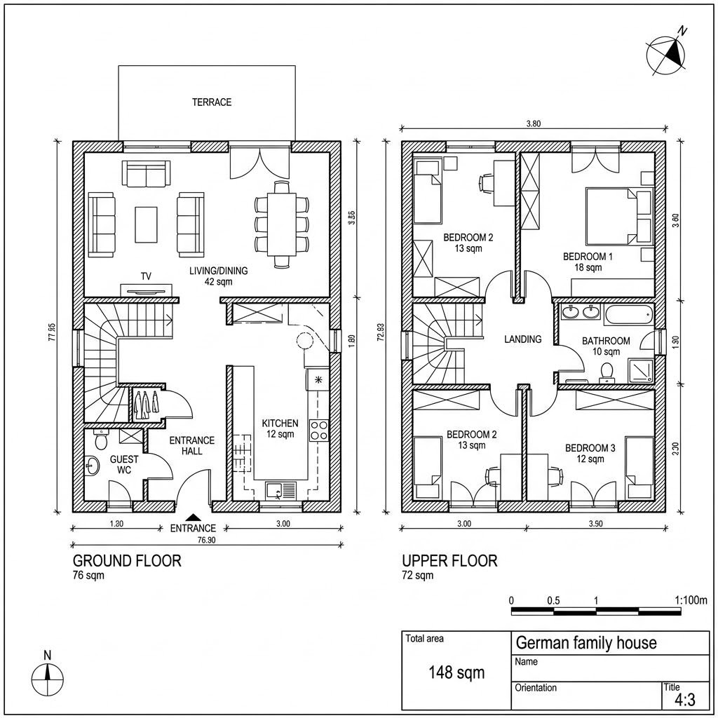 Grundriss Landhaus Schlepp 148 von Deutsche Neubau — 148 m², 5 Zimmer