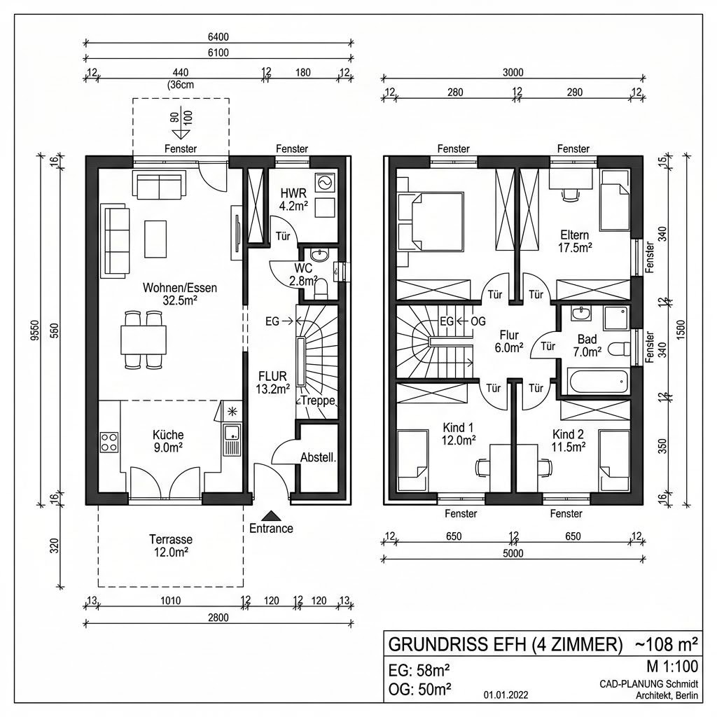 Grundriss Holzhaus Talblick 108 von ECO System HAUS — 108 m², 4 Zimmer