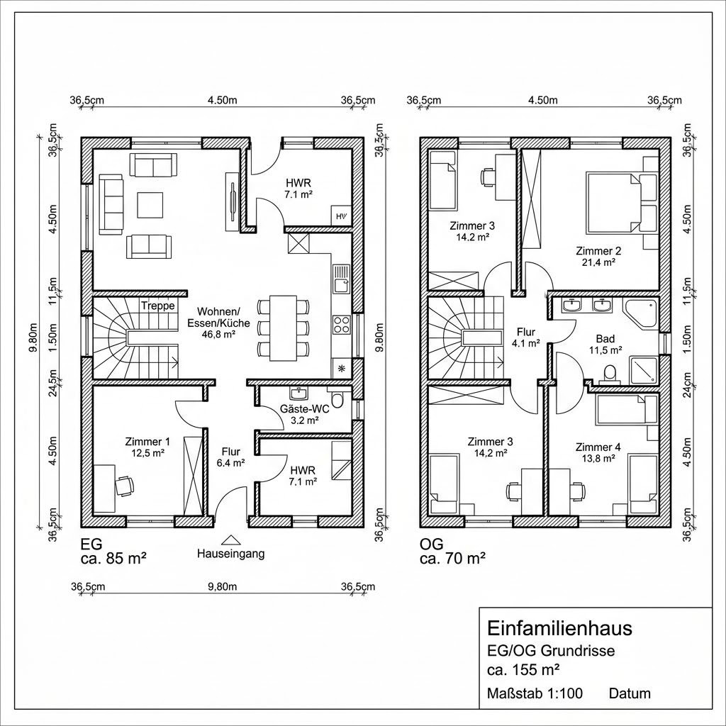 Grundriss Multitalent 155 von Fertighaus WEISS — 155 m², 5 Zimmer