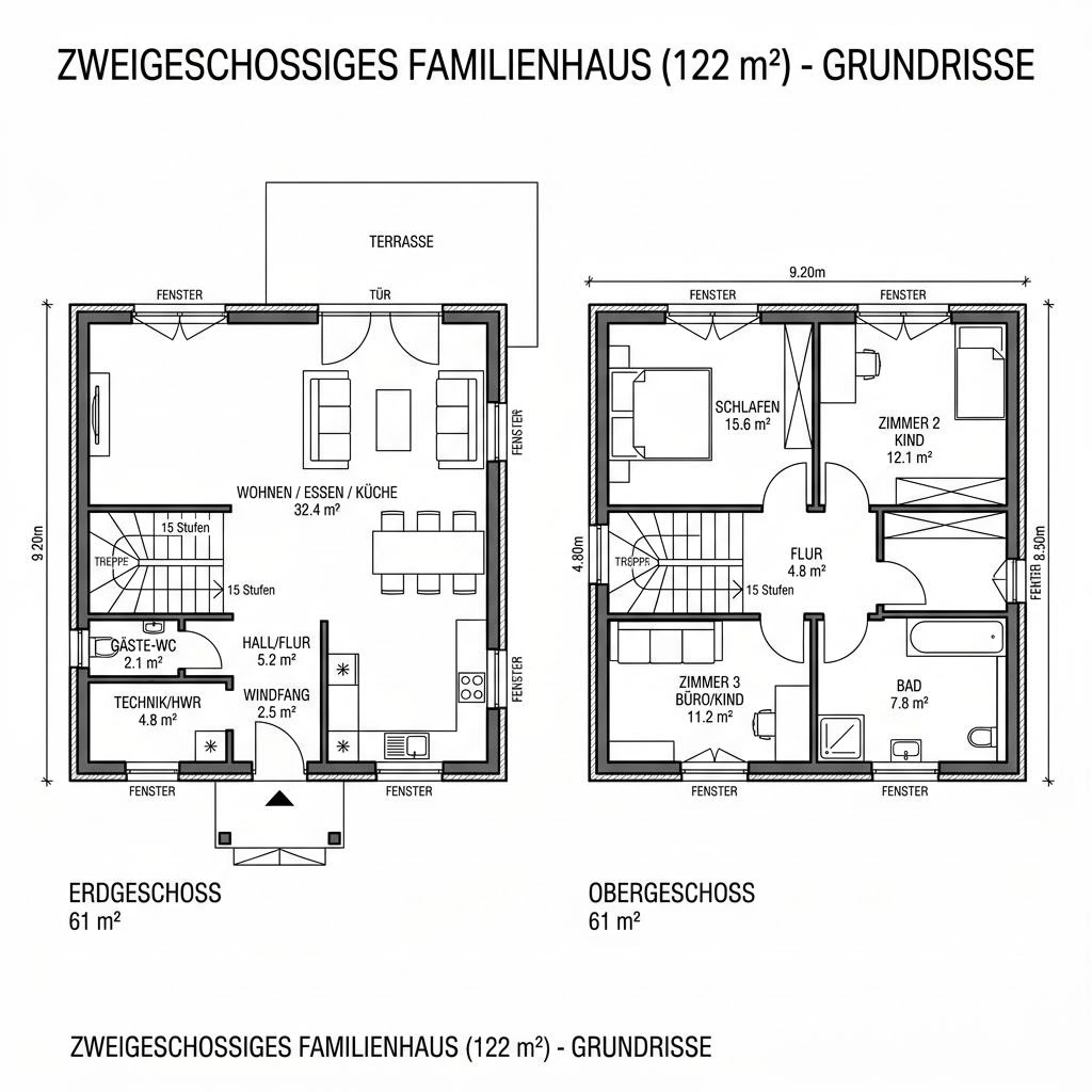 Grundriss Familienhaus Fichte 122 Grundriss Familienhaus Fichte 122 von Frammelsberger Holzhaus