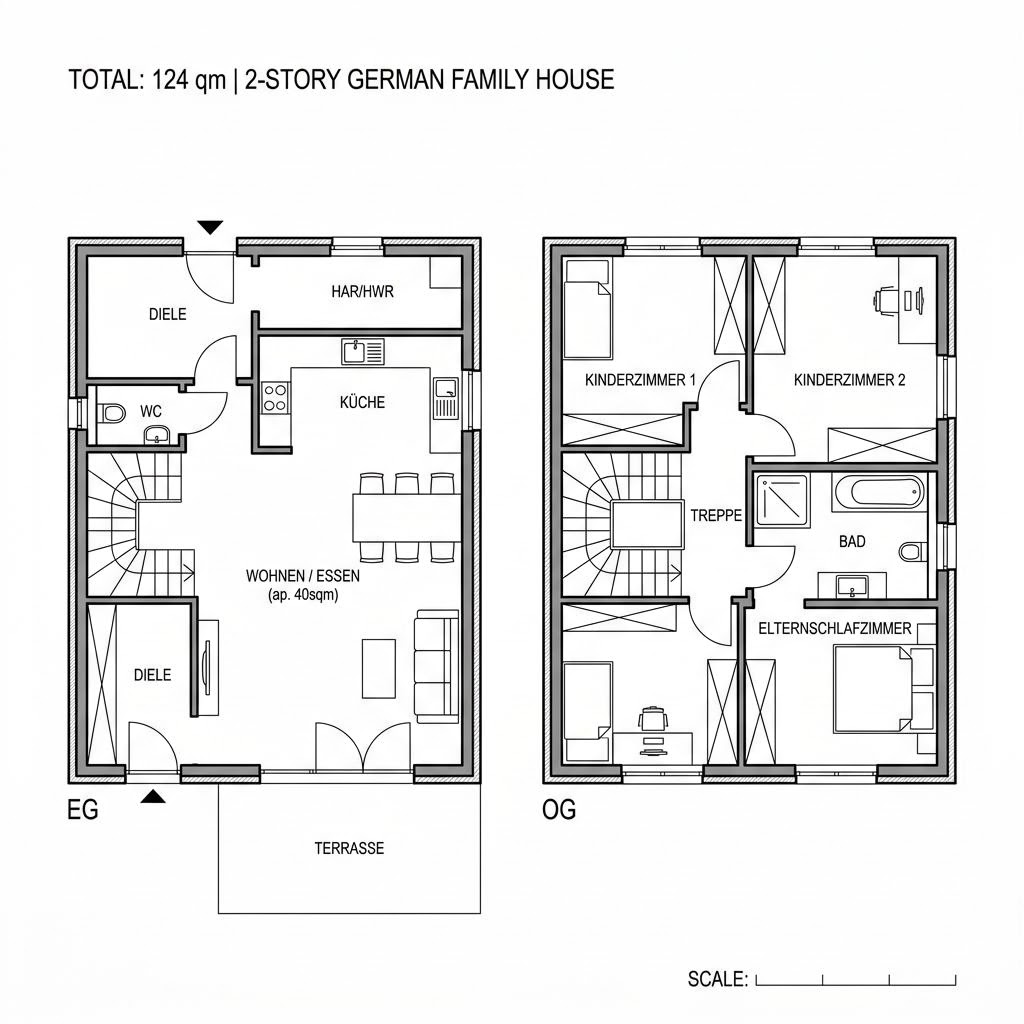 Grundriss Familienhaus Tanne 124 Grundriss Familienhaus Tanne 124 von Frammelsberger Holzhaus