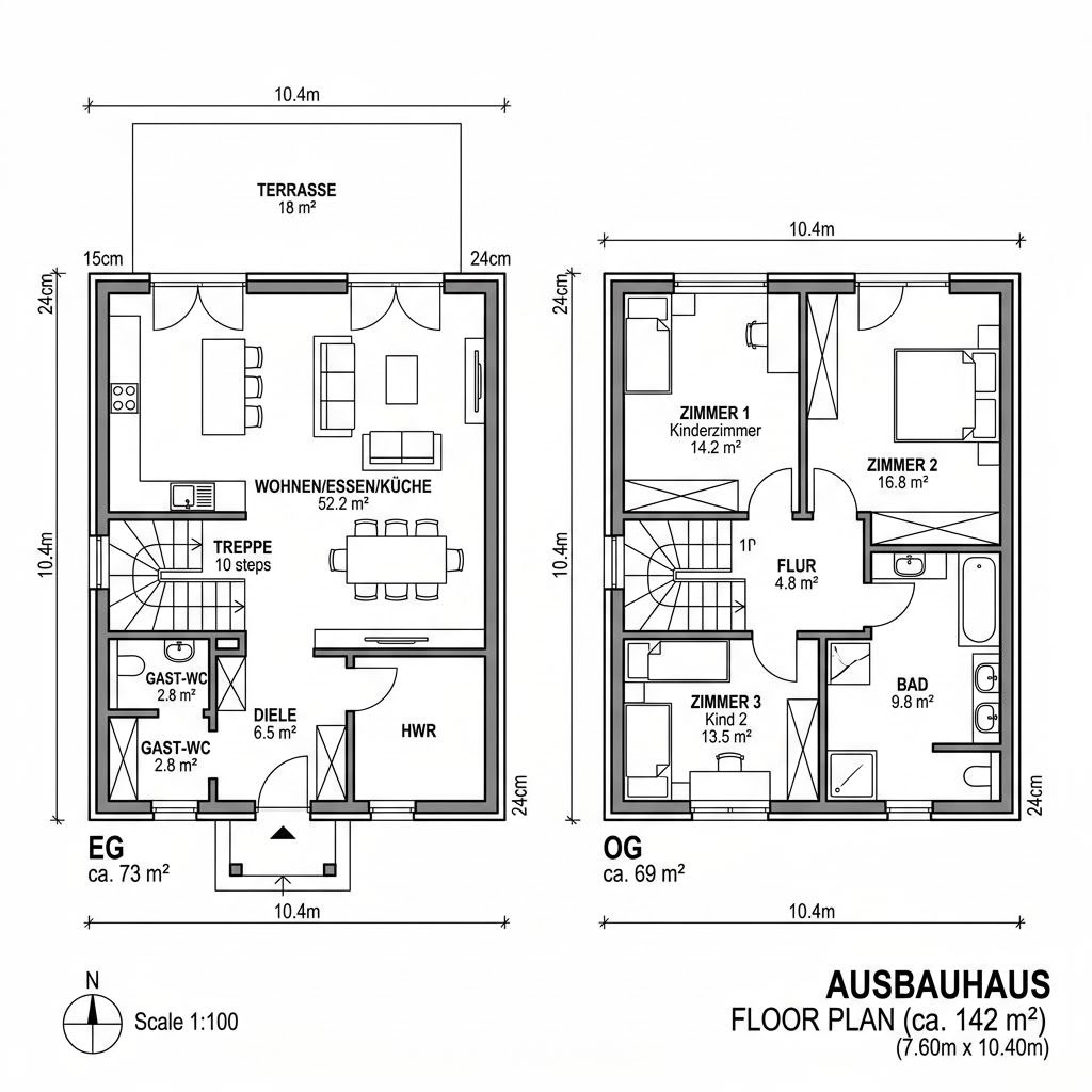 Grundriss Trend 142 Ausbau von Genböck Haus — 142 m², 5 Zimmer