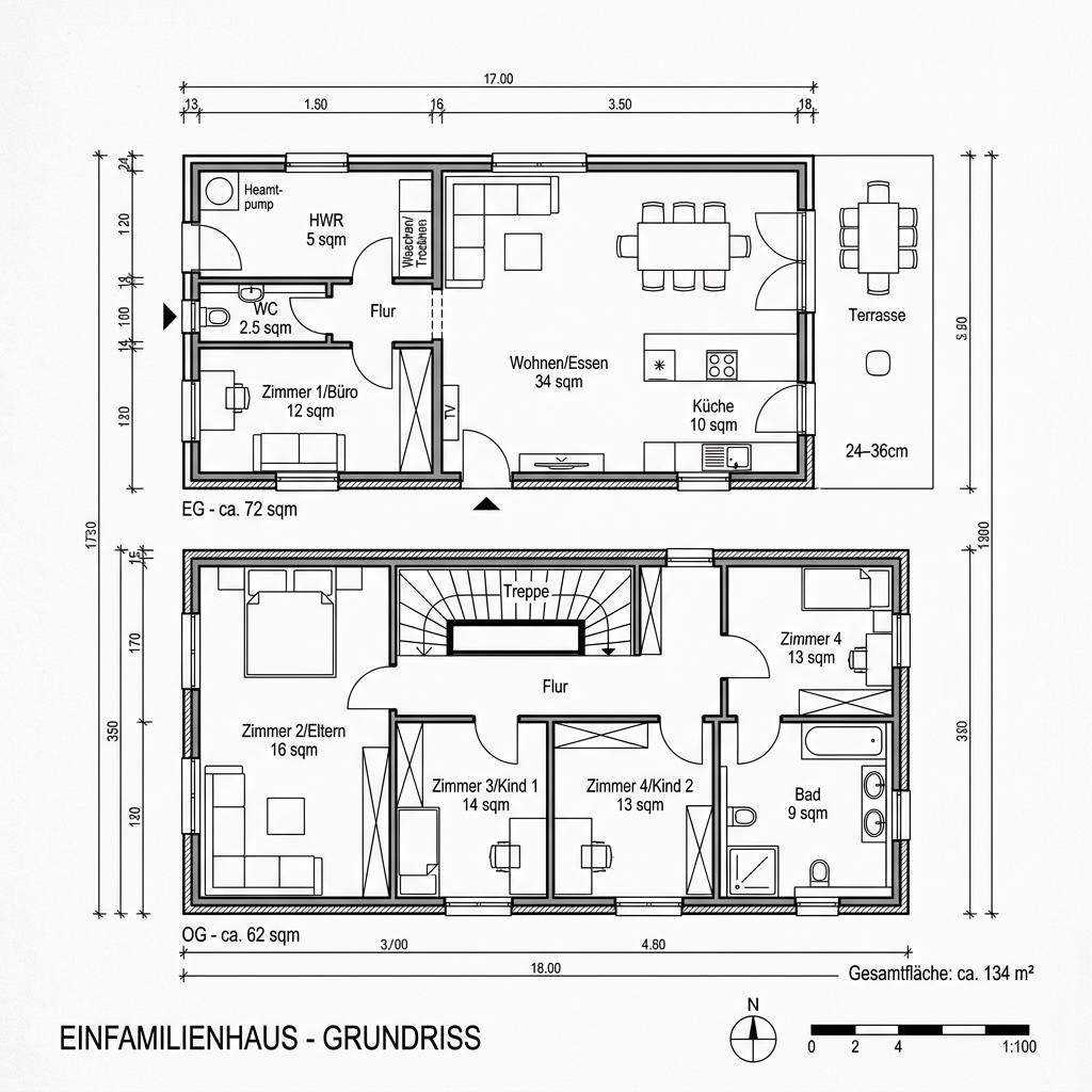 Grundriss Serie Town 134 von GROPYUS — 134 m², 5 Zimmer