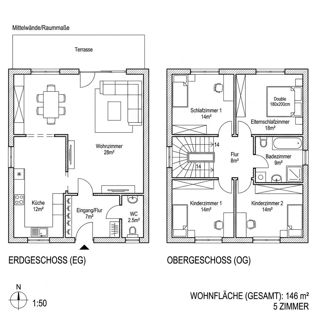 Grundriss Quera 146 von Heinz von Heiden — 146 m², 5 Zimmer