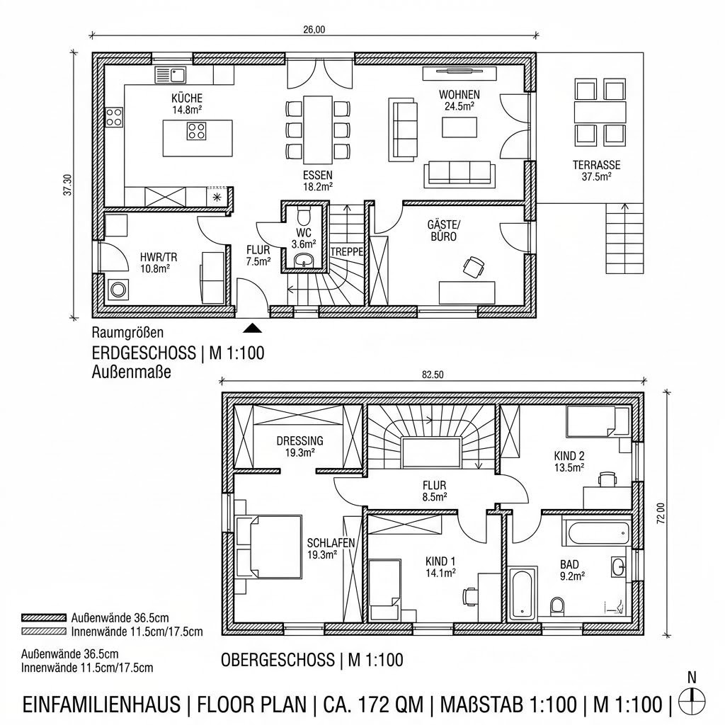 Grundriss Aura 172 Walmdach von HELMA Eigenheimbau — 172 m², 6 Zimmer