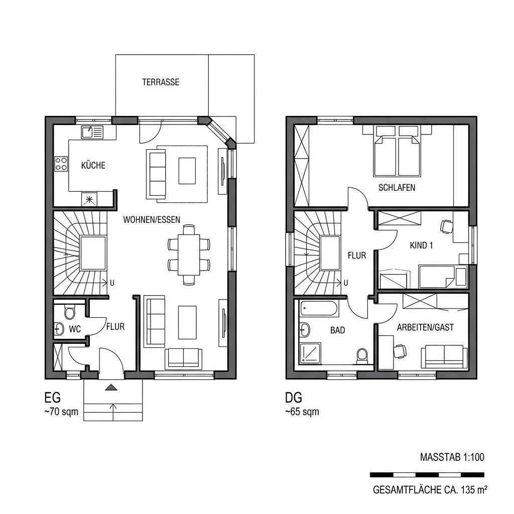 Grundriss Massivklar 135 von HELMA Eigenheimbau — 135 m², 5 Zimmer