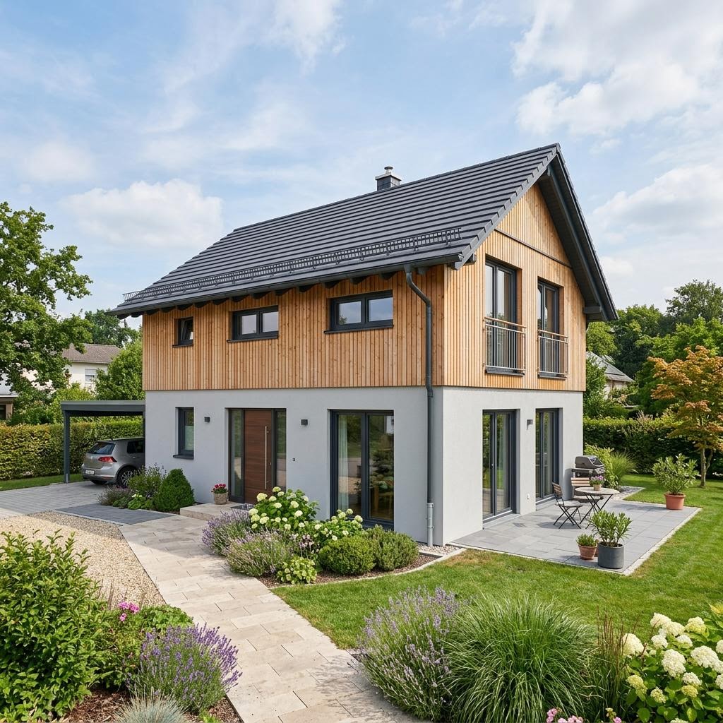 Einfamilienhaus Solitär Kompakt 104 von Keitel-Haus — kompaktes Holzfertighaus mit Satteldach