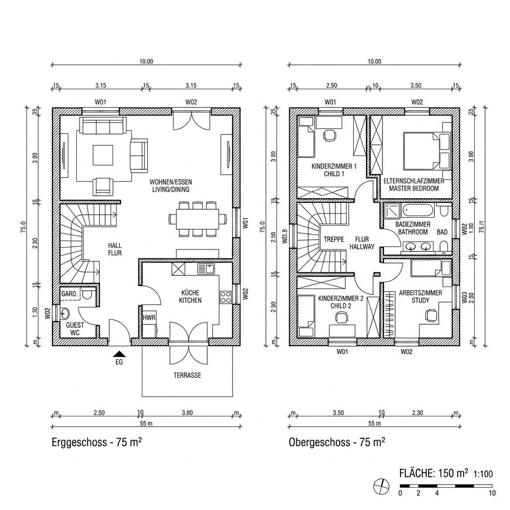Grundriss Solitär Landhaus 150 von Keitel-Haus — 150 m², 5 Zimmer