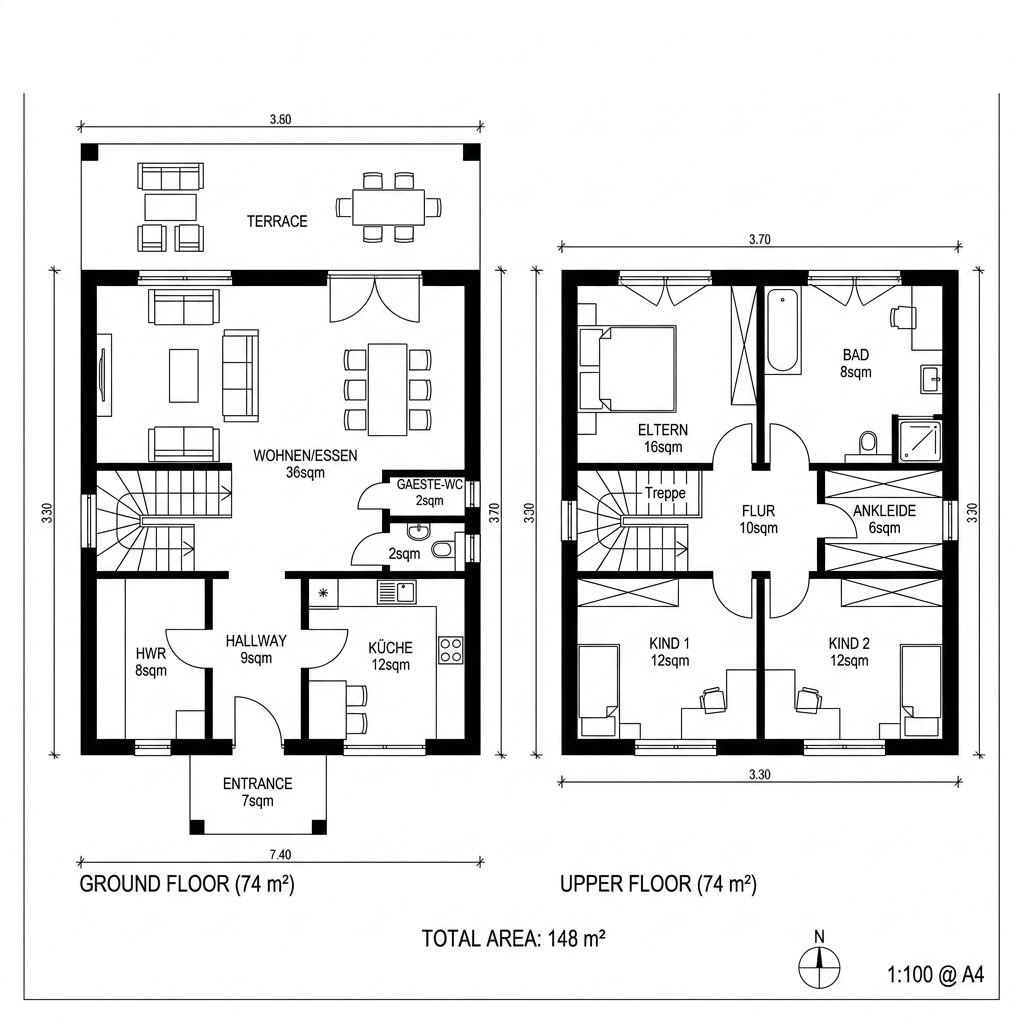 Grundriss FamilyStyle 20.02 S von massa haus — 148 m², 5 Zimmer