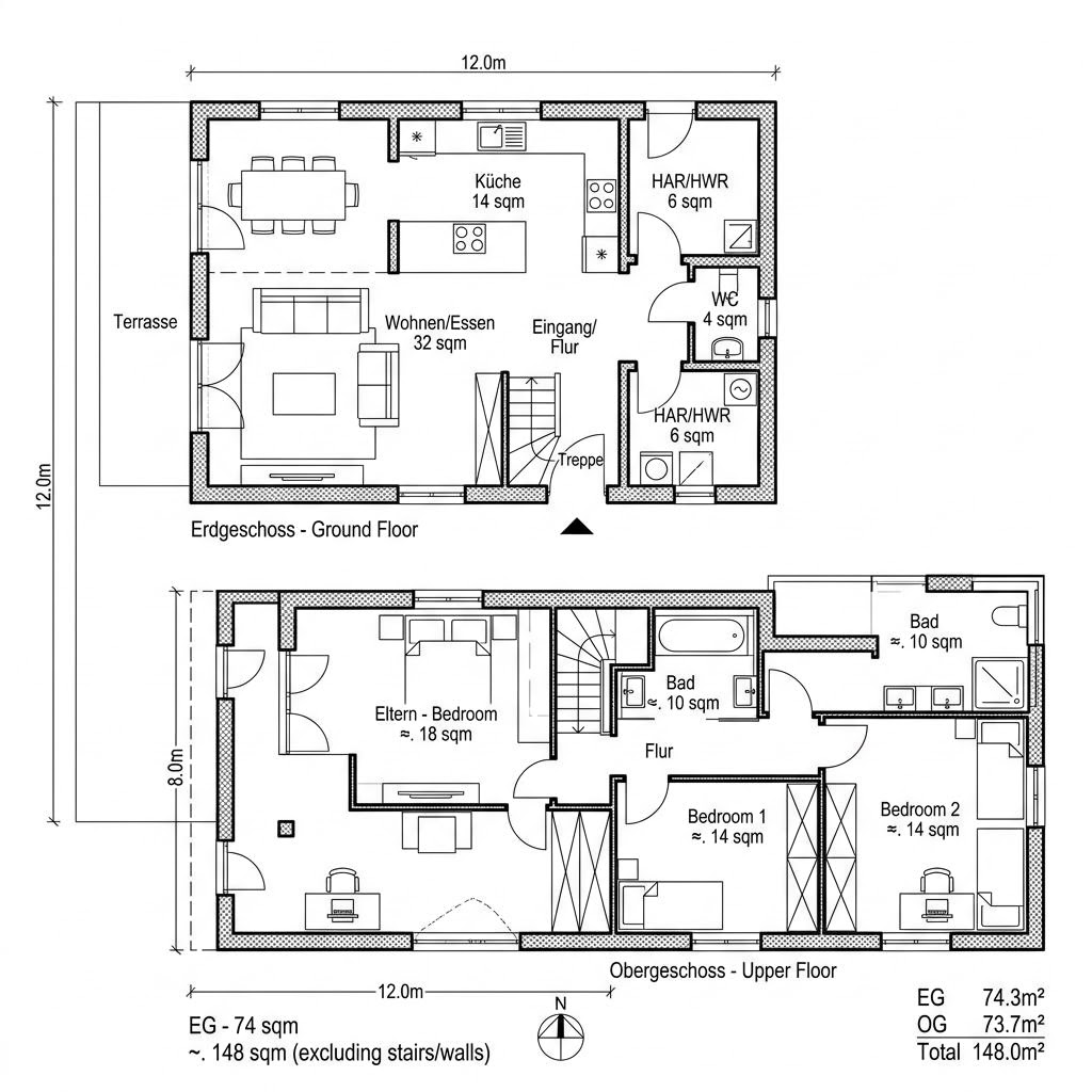 Grundriss Bauhaus Pult 148 von Meisterstück-HAUS — 148 m², 5 Zimmer