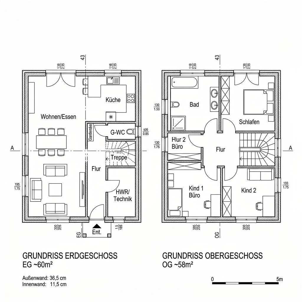 Grundriss Vollholz Tanne 118 von Petershaus — 118 m², 4 Zimmer