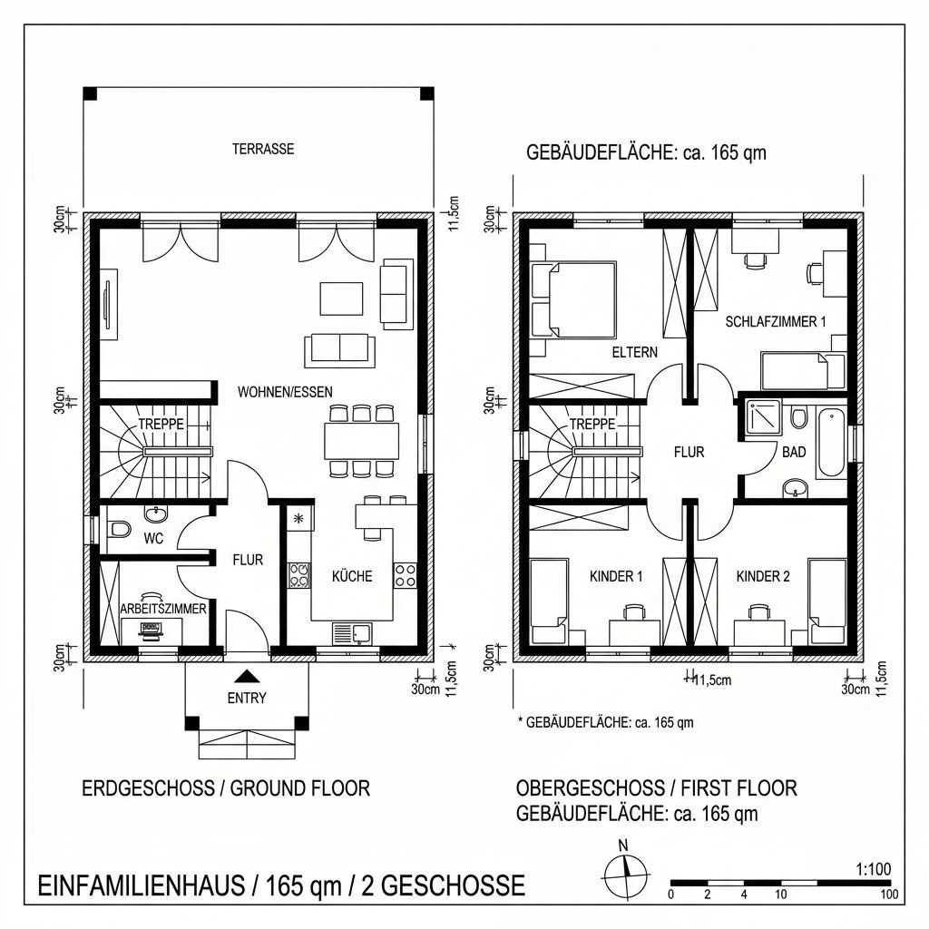 Grundriss Berlin Duett 165 von Roth-Massivhaus — 165 m², 6 Zimmer