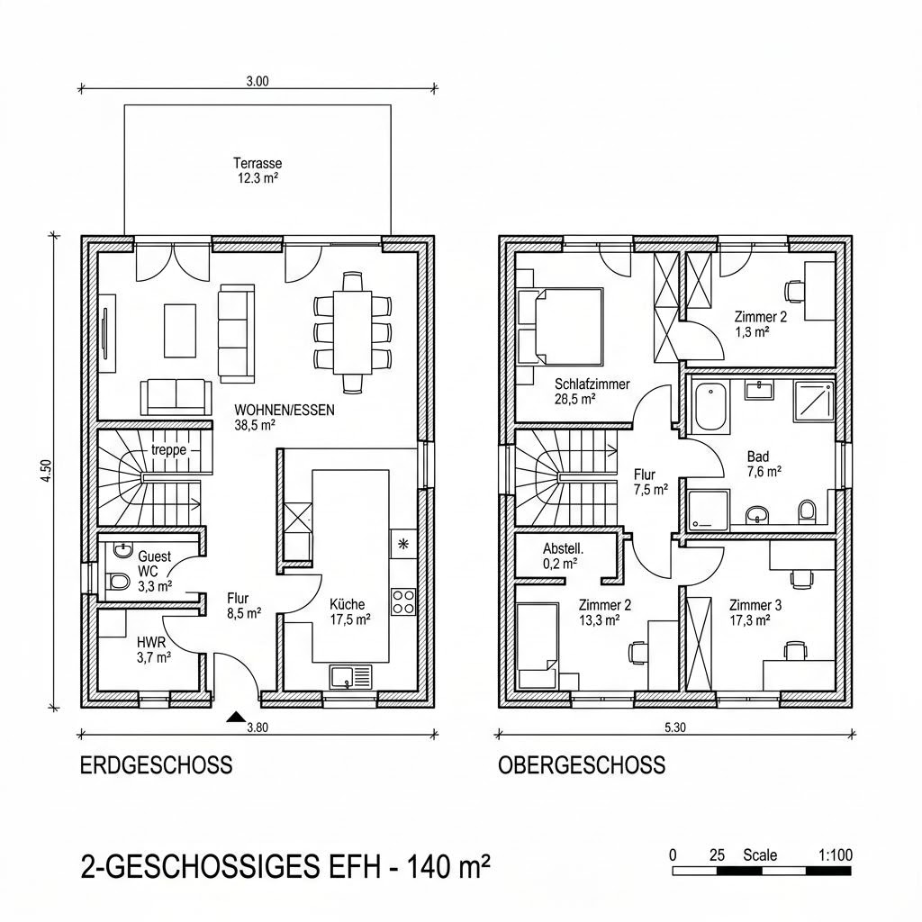 Grundriss Casa Vita 140 von Rubner Haus — 140 m², 5 Zimmer
