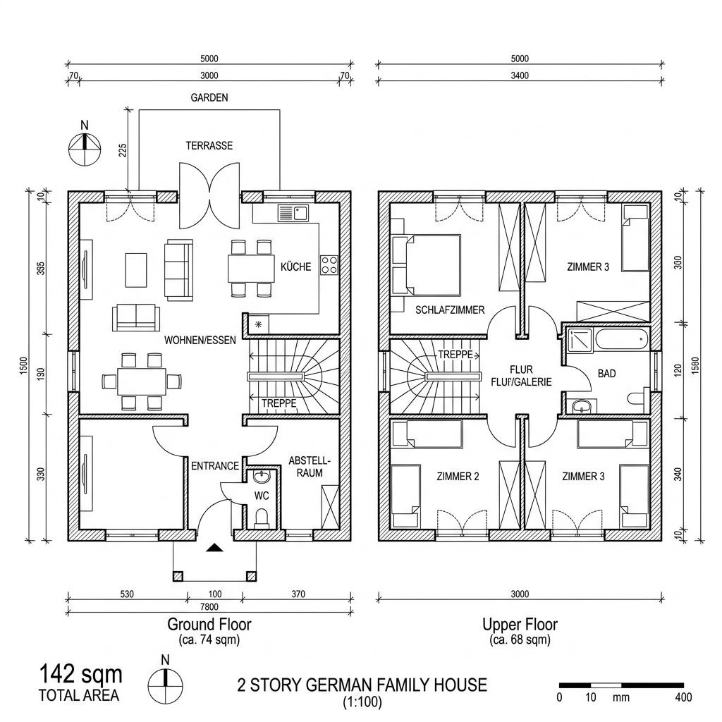 Grundriss Friesenhaus SH 142 F von ScanHaus Marlow — 142 m², 5 Zimmer