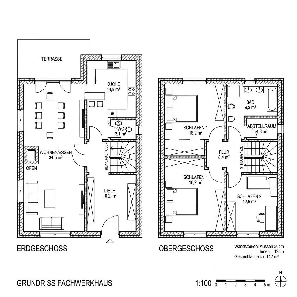 Grundriss Glas 142 von KD-Haus — 142 m², 4 Zimmer