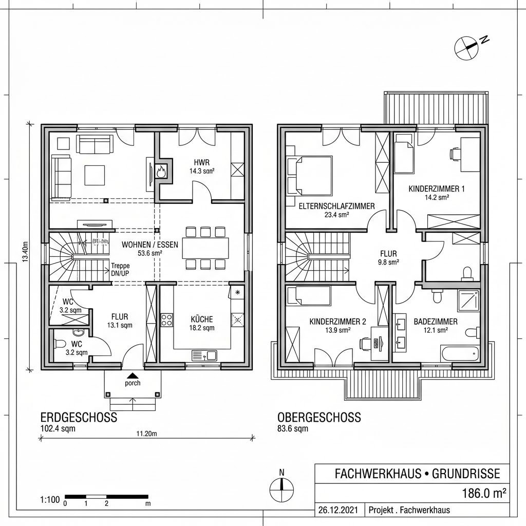 Grundriss Glas 186 von KD-Haus — 186 m², 5 Zimmer