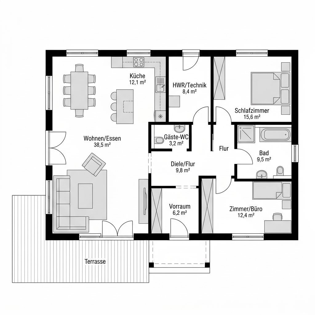 Grundriss Trelleborg Plus von Fjorborg Häuser — 118 m², 4 Zimmer